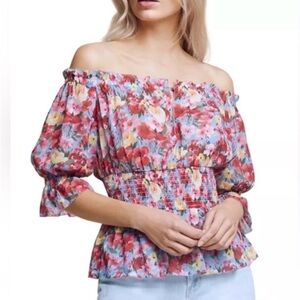 L'Agence Aubriella Off the Shoulder Floral Blouse Cottagecore - Large - EUC